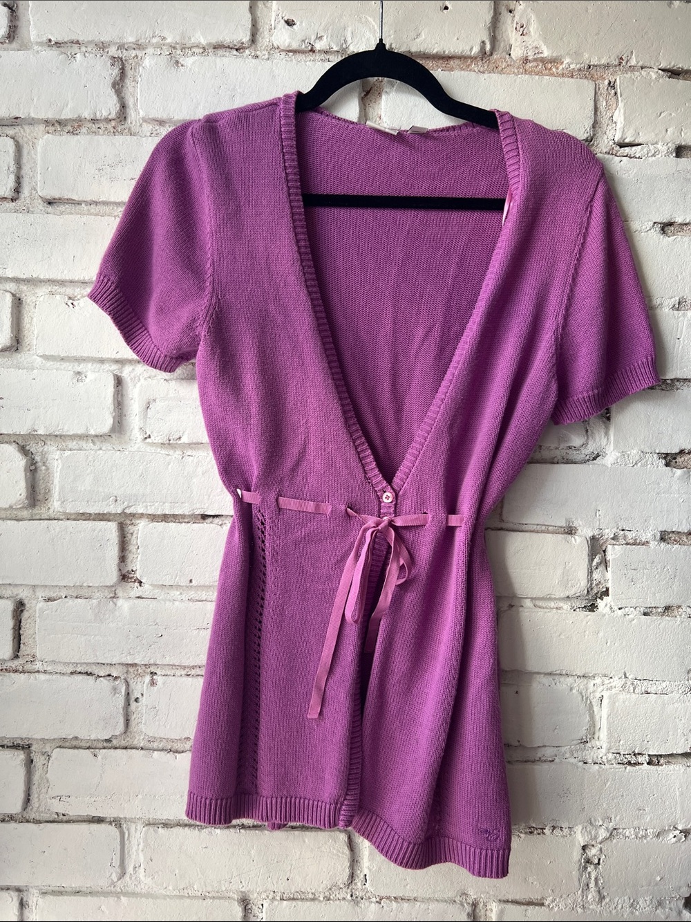 ESPIRIT Purple Button-Up t shirt knit sweater with tie detail - made in turkey - Picture 4 of 6